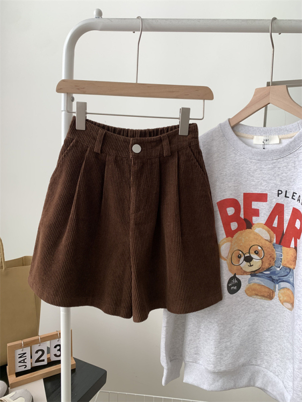 Corduroy sieviešu ikdienas bikses, augsts viduklis, plašas kājas, 5/8 garums, kokvilnas maisījums, brīvs piegriezums