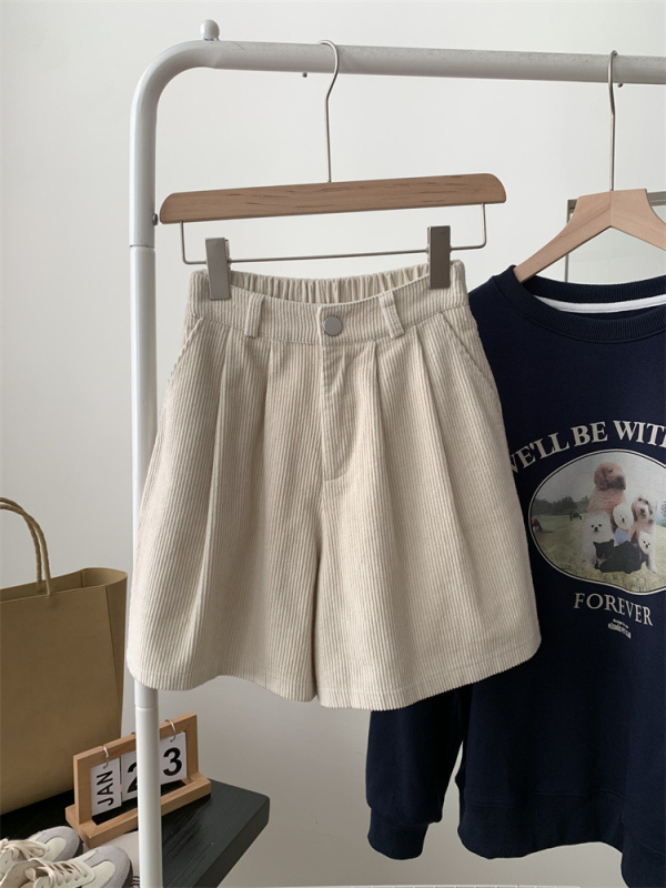 Corduroy sieviešu ikdienas bikses, augsts viduklis, plašas kājas, 5/8 garums, kokvilnas maisījums, brīvs piegriezums