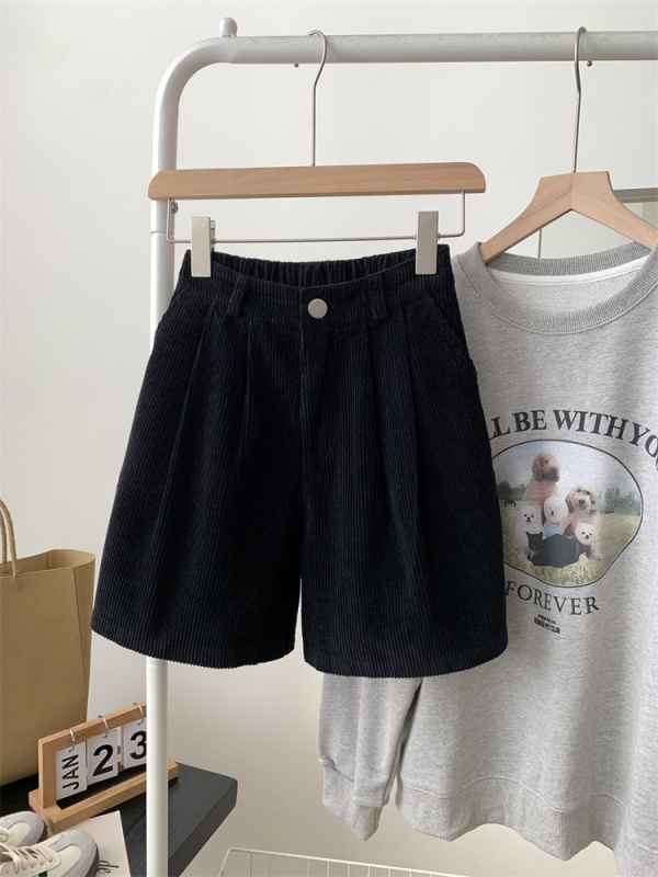 Corduroy sieviešu ikdienas bikses, augsts viduklis, plašas kājas, 5/8 garums, kokvilnas maisījums, brīvs piegriezums