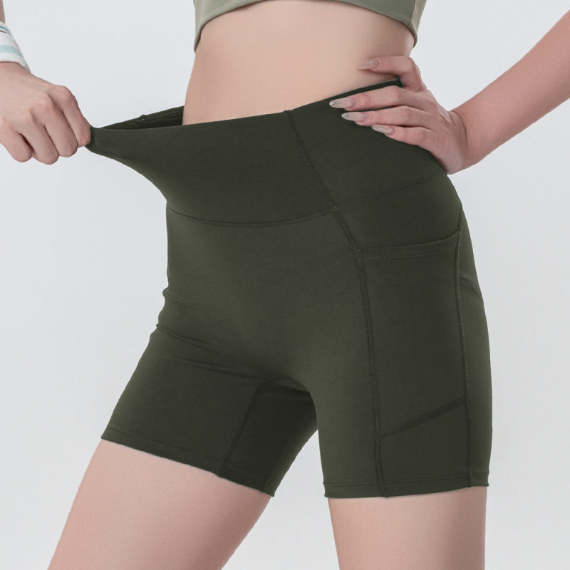 Moterų Lulu stiliaus jogos šortai, aukštas juosmuo, klubų pakėlimas, tamprus kirpimas, greitai džiūstantis audinys, kišenė, 75% nailonas / 25% spandeks