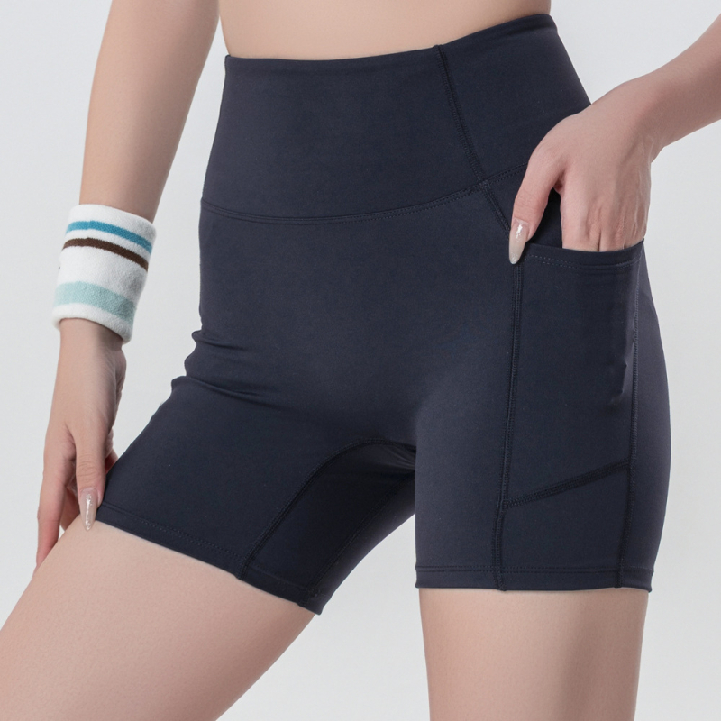 Moterų Lulu stiliaus jogos šortai, aukštas juosmuo, klubų pakėlimas, tamprus kirpimas, greitai džiūstantis audinys, kišenė, 75% nailonas / 25% spandeks