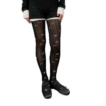 Ženske leggings s bezšivnim Jacquardom, s vyšivenom mašnicom, pamuk 70–80%, prozračne, srednje debljine