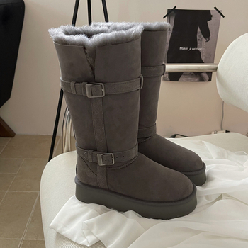 Снежни ботуши от едно цяло овча кожа, подплатени с вълна, висока горна част, EVA подметка, ток 3–5 см, зимни обувки