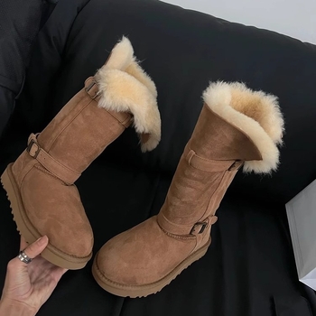 Снежни ботуши от едно цяло овча кожа, подплатени с вълна, висока горна част, EVA подметка, ток 3–5 см, зимни обувки