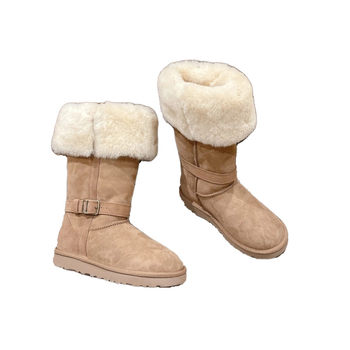Снежни ботуши от едно цяло овча кожа, подплатени с вълна, висока горна част, EVA подметка, ток 3–5 см, зимни обувки