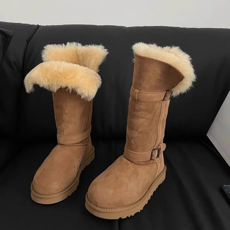 Снежни ботуши от едно цяло овча кожа, подплатени с вълна, висока горна част, EVA подметка, ток 3–5 см, зимни обувки
