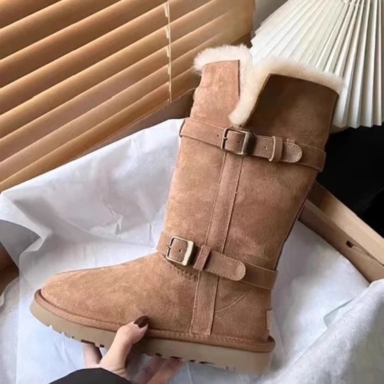 Снежни ботуши от едно цяло овча кожа, подплатени с вълна, висока горна част, EVA подметка, ток 3–5 см, зимни обувки