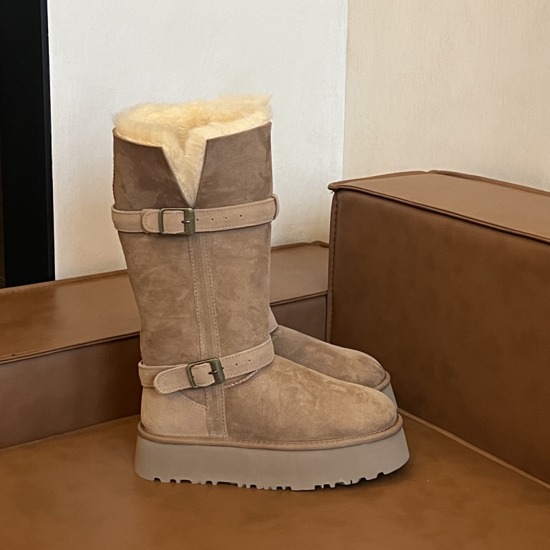 Снежни ботуши от едно цяло овча кожа, подплатени с вълна, висока горна част, EVA подметка, ток 3–5 см, зимни обувки