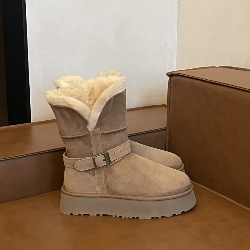 Снежни ботуши от едно цяло овча кожа, подплатени с вълна, висока горна част, EVA подметка, ток 3–5 см, зимни обувки