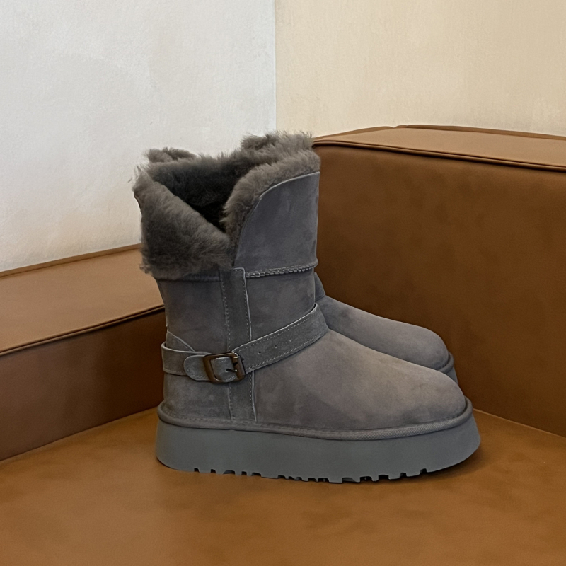 Снежни ботуши от едно цяло овча кожа, подплатени с вълна, висока горна част, EVA подметка, ток 3–5 см, зимни обувки