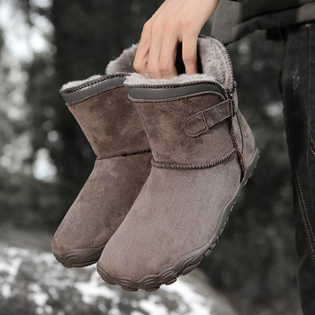 Дамски зимни планински обувки за ходене, подплатени с флис, горна част от изкуствена кожа, гумена подметка, средна височина, закръглен нос