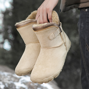 Дамски зимни планински обувки за ходене, подплатени с флис, горна част от изкуствена кожа, гумена подметка, средна височина, закръглен нос