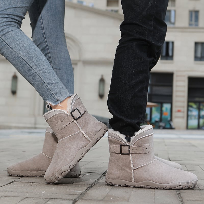 Дамски зимни планински обувки за ходене, подплатени с флис, горна част от изкуствена кожа, гумена подметка, средна височина, закръглен нос