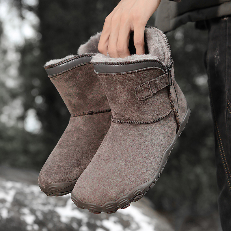 Дамски зимни планински обувки за ходене, подплатени с флис, горна част от изкуствена кожа, гумена подметка, средна височина, закръглен нос