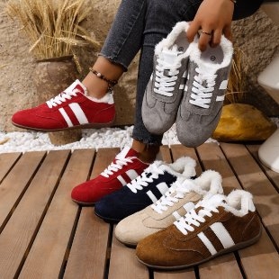 Pantofi femei iarnă din velur cu căptușeală pluș sintetică, talpă din cauciuc plată, închidere cu șireturi, stil casual