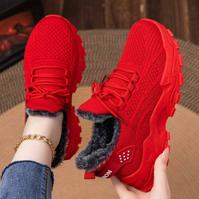 Încălțăminte de iarnă pentru femei din bumbac, talpă groasă, căptușire din bumbac, glezna joasă, vârf rotund