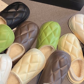 Uniszex pamut papucs plüss béléssel, EVA talppal, alacsony bokával, téli beltéri papucs