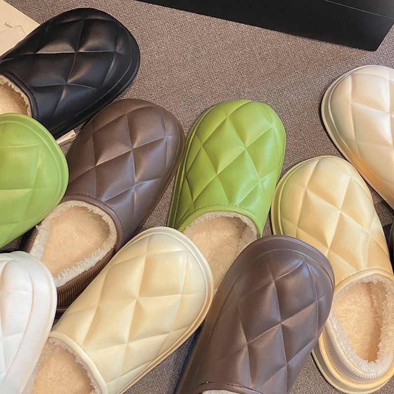 Uniszex pamut papucs plüss béléssel, EVA talppal, alacsony bokával, téli beltéri papucs