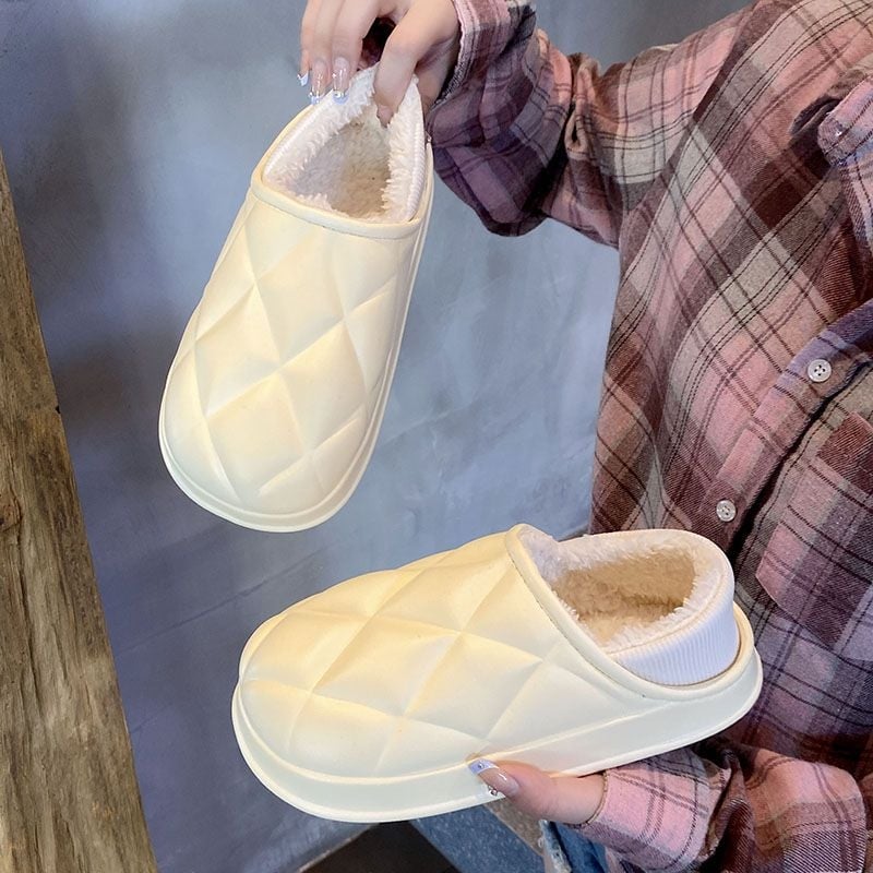 Uniszex pamut papucs plüss béléssel, EVA talppal, alacsony bokával, téli beltéri papucs