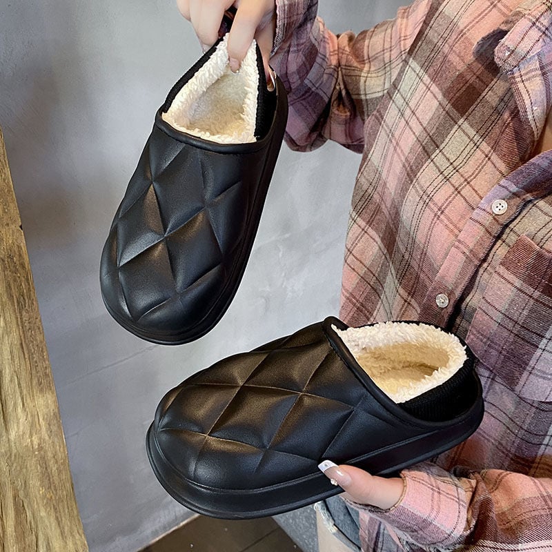 Uniszex pamut papucs plüss béléssel, EVA talppal, alacsony bokával, téli beltéri papucs