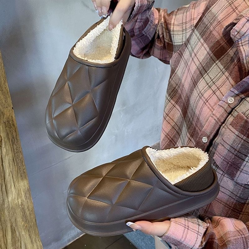 Uniszex pamut papucs plüss béléssel, EVA talppal, alacsony bokával, téli beltéri papucs