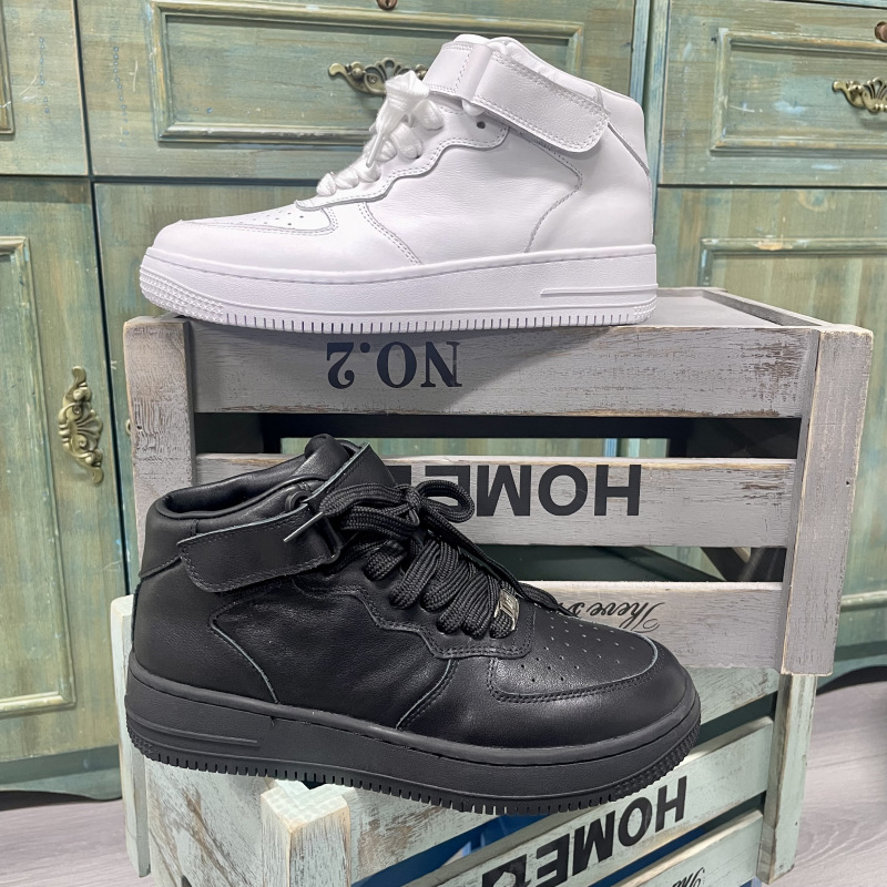 Adidași înalți unisex din piele de vacă, respirabili, talpă din cauciuc, închidere cu șireturi în față