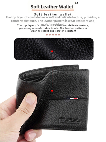 Portofel scurt pentru bărbați, din piele de vițel de primă calitate, cu buzunar cu fermoar, stil urban minimalist, model monocrom, căptușeală Guangzhou