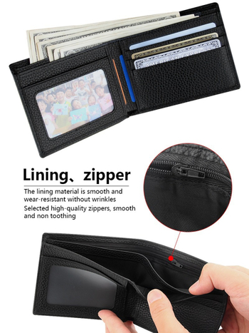 Portofel scurt pentru bărbați, din piele de vițel de primă calitate, cu buzunar cu fermoar, stil urban minimalist, model monocrom, căptușeală Guangzhou