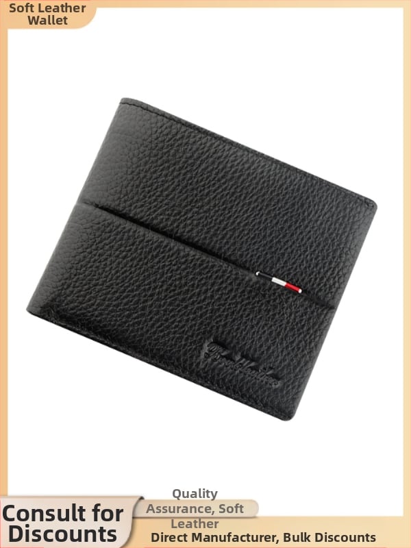 Portofel scurt pentru bărbați, din piele de vițel de primă calitate, cu buzunar cu fermoar, stil urban minimalist, model monocrom, căptușeală Guangzhou