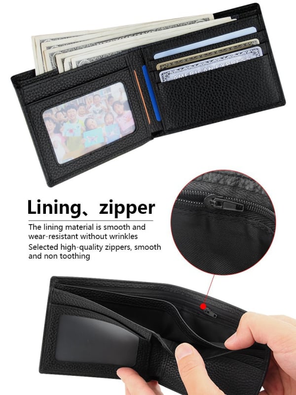 Portofel scurt pentru bărbați, din piele de vițel de primă calitate, cu buzunar cu fermoar, stil urban minimalist, model monocrom, căptușeală Guangzhou