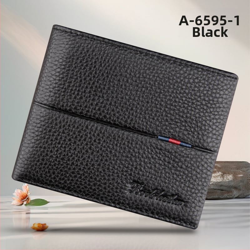 Portofel scurt pentru bărbați, din piele de vițel de primă calitate, cu buzunar cu fermoar, stil urban minimalist, model monocrom, căptușeală Guangzhou