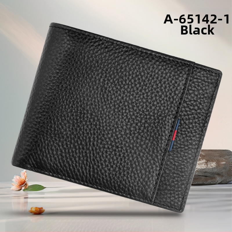 Portofel scurt pentru bărbați, din piele de vițel de primă calitate, cu buzunar cu fermoar, stil urban minimalist, model monocrom, căptușeală Guangzhou