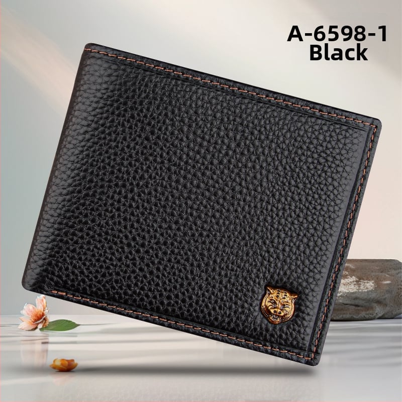 Portofel scurt pentru bărbați, din piele de vițel de primă calitate, cu buzunar cu fermoar, stil urban minimalist, model monocrom, căptușeală Guangzhou