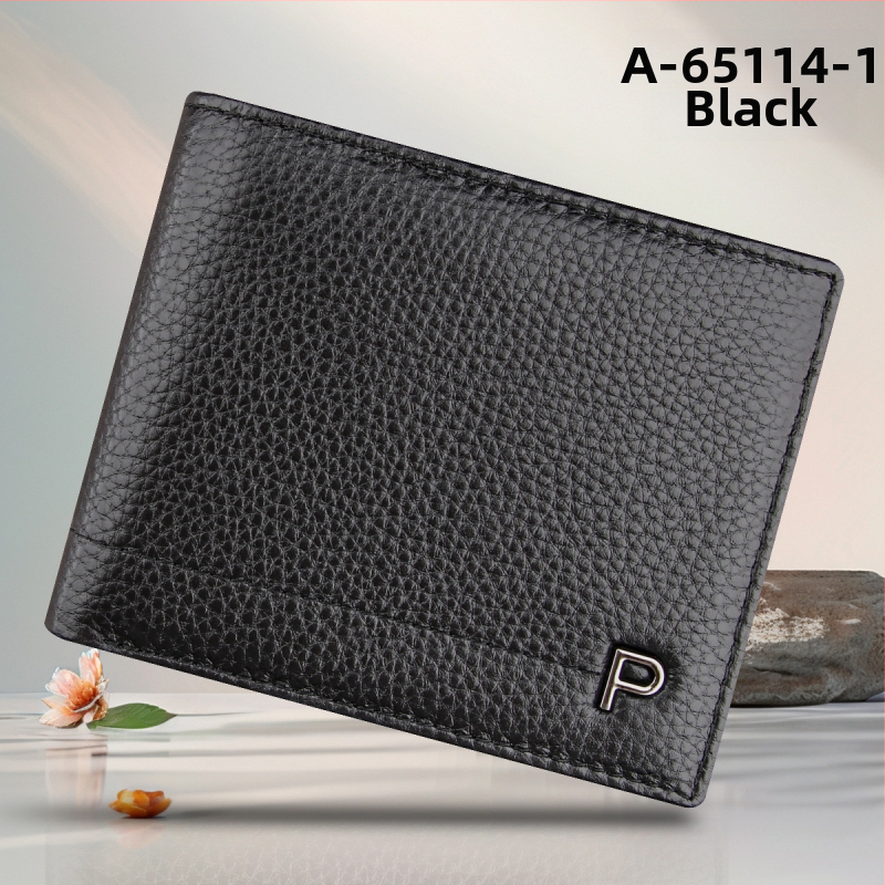 Portofel scurt pentru bărbați, din piele de vițel de primă calitate, cu buzunar cu fermoar, stil urban minimalist, model monocrom, căptușeală Guangzhou