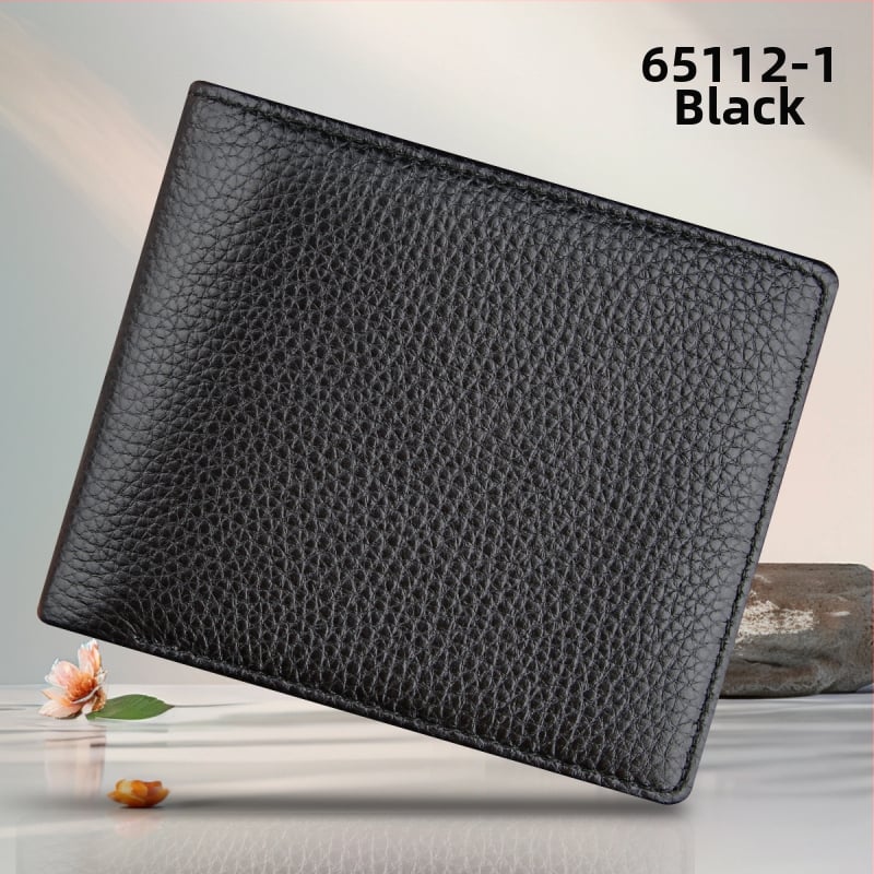 Portofel scurt pentru bărbați, din piele de vițel de primă calitate, cu buzunar cu fermoar, stil urban minimalist, model monocrom, căptușeală Guangzhou