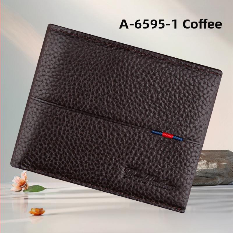 Portofel scurt pentru bărbați, din piele de vițel de primă calitate, cu buzunar cu fermoar, stil urban minimalist, model monocrom, căptușeală Guangzhou