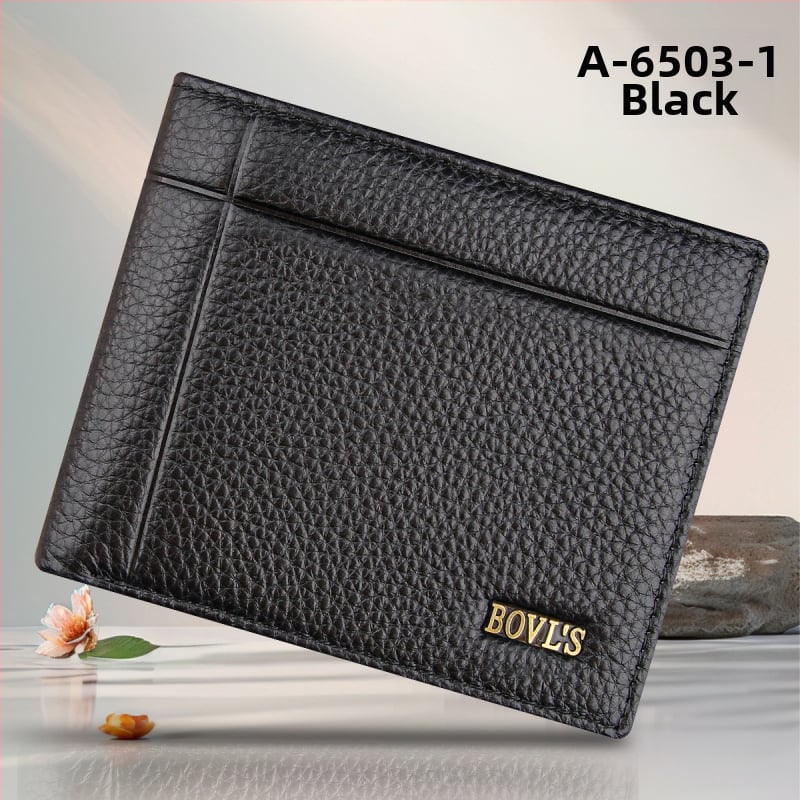 Portofel scurt pentru bărbați, din piele de vițel de primă calitate, cu buzunar cu fermoar, stil urban minimalist, model monocrom, căptușeală Guangzhou