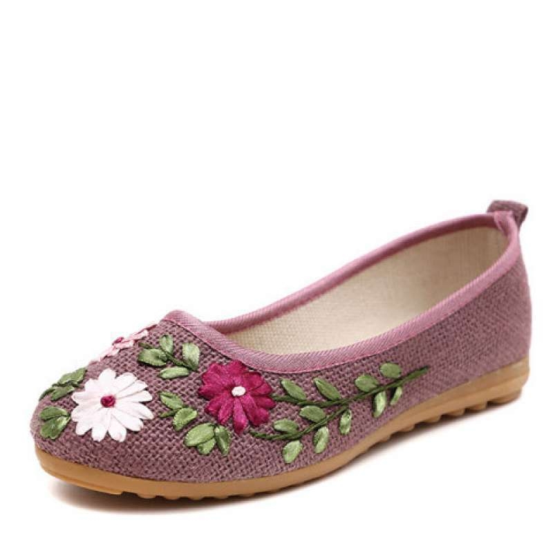 Rankų darbo megzti moterų bateliai | Etninis gėlių raštas | Viršus iš kanapių, padas iš TPR, vidutinio aukščio kulkšnies, apvalus pirštas | Vasaros sezonas