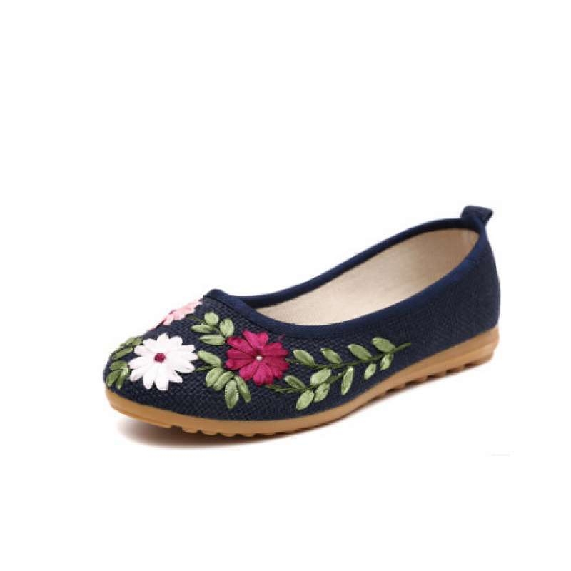 Rankų darbo megzti moterų bateliai | Etninis gėlių raštas | Viršus iš kanapių, padas iš TPR, vidutinio aukščio kulkšnies, apvalus pirštas | Vasaros sezonas