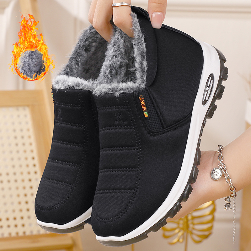 Sieviešu ziemas apavi no auduma ar flīsu odere, augsts augšdaļa, plakanā papēdis, PVC zole, iekšējā kokvilnas odere