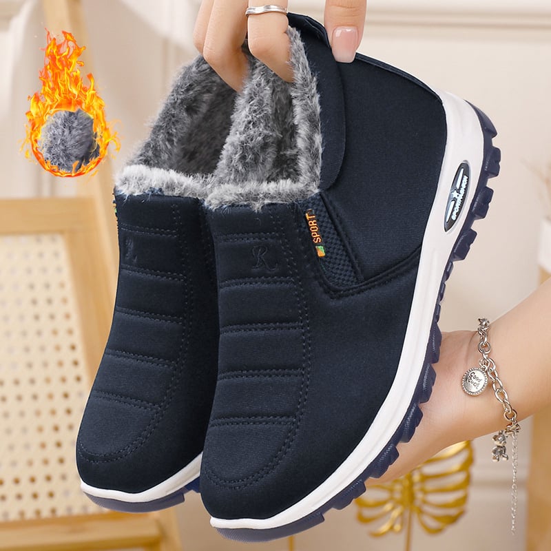 Sieviešu ziemas apavi no auduma ar flīsu odere, augsts augšdaļa, plakanā papēdis, PVC zole, iekšējā kokvilnas odere