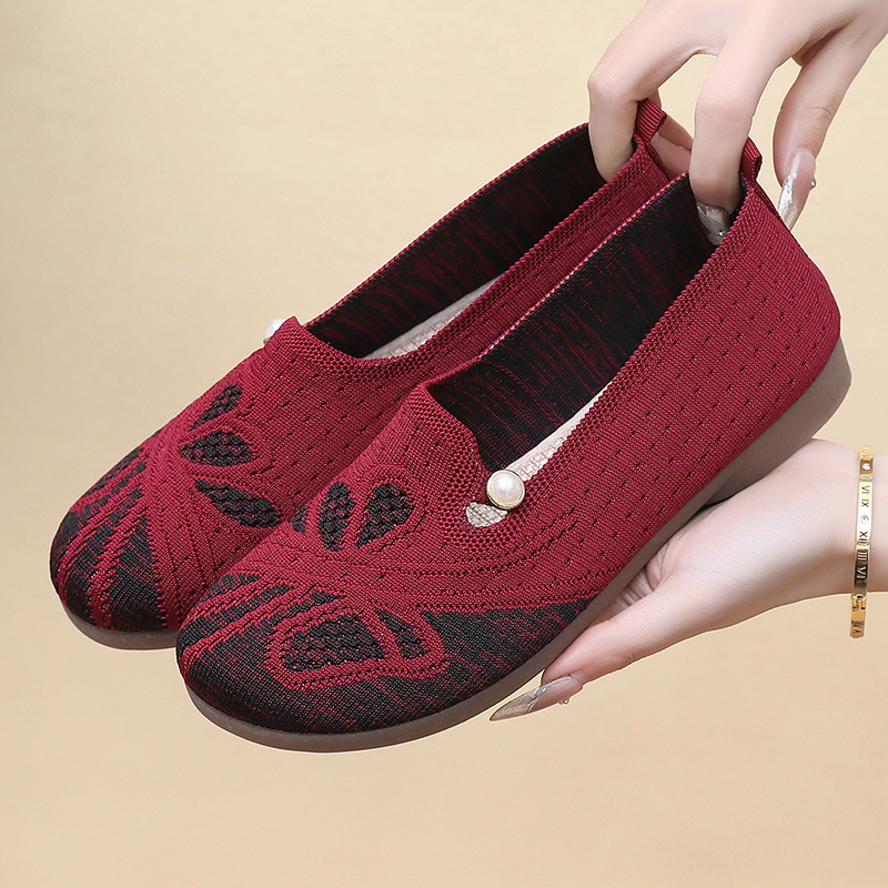 Pantofi Doudou pentru femei, plăci respirabile, vârf rotund, partea superioară din plasă, talpă din cauciuc, gleznă joasă, toc plat 1-3 cm