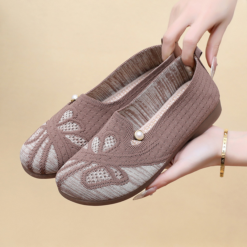 Pantofi Doudou pentru femei, plăci respirabile, vârf rotund, partea superioară din plasă, talpă din cauciuc, gleznă joasă, toc plat 1-3 cm