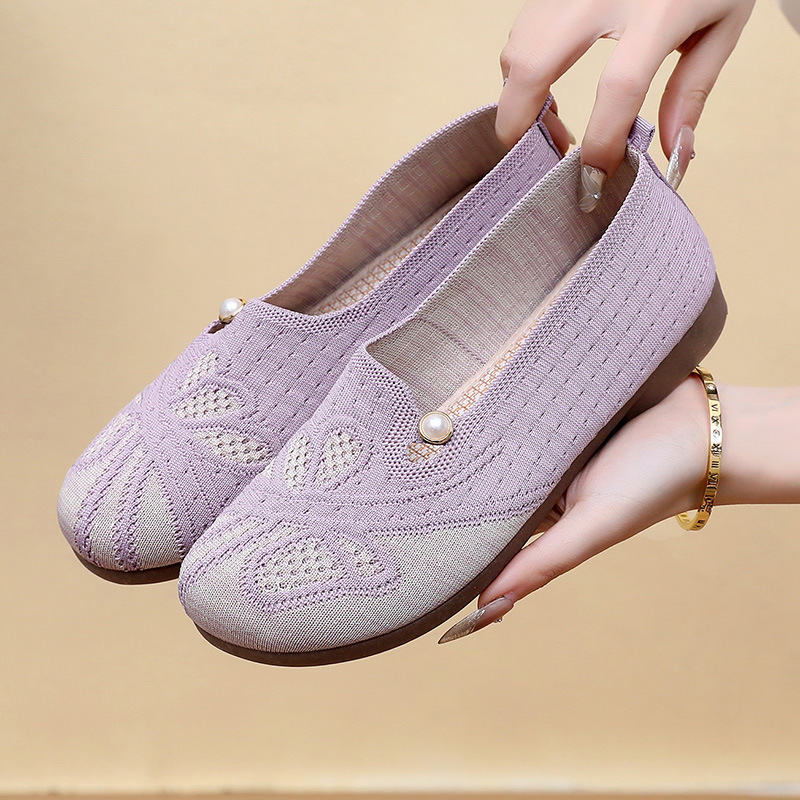 Pantofi Doudou pentru femei, plăci respirabile, vârf rotund, partea superioară din plasă, talpă din cauciuc, gleznă joasă, toc plat 1-3 cm