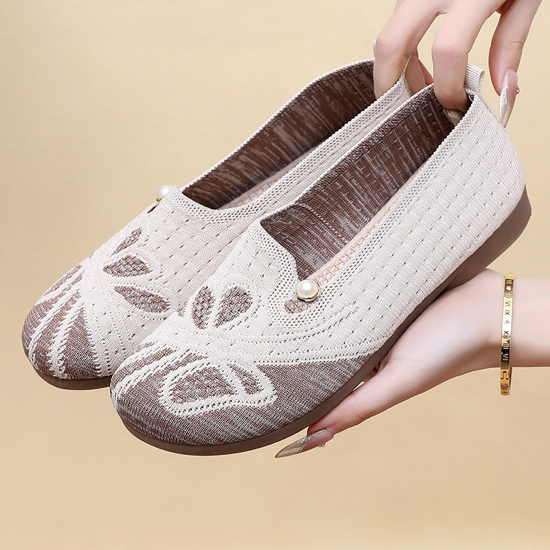 Pantofi Doudou pentru femei, plăci respirabile, vârf rotund, partea superioară din plasă, talpă din cauciuc, gleznă joasă, toc plat 1-3 cm