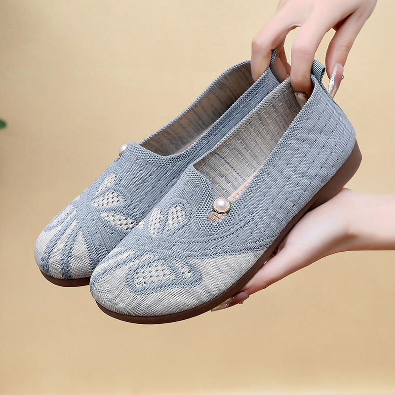 Pantofi Doudou pentru femei, plăci respirabile, vârf rotund, partea superioară din plasă, talpă din cauciuc, gleznă joasă, toc plat 1-3 cm