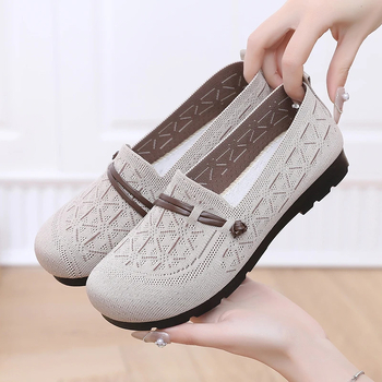 Ženske lazy slip-on cipele s gornjim dijelom od fly-weave, okrugli vrh, niski ravni đon 1-3 cm, PVC đon