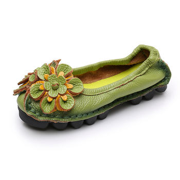 Γυναικεία slip-on παπούτσια με δέρμα πρώτης ποιότητας, λουλουδάτο μοτίβο, σόλα από καουτσούκ, πλατύ άνοιγμα