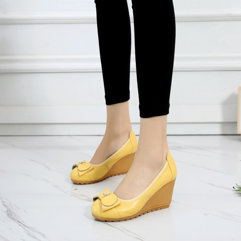 Tim Yimei Γυναικεία Δερμάτινα Slip-On Παπούτσια Με Φιόγκο Από Στρας, Κλινοειδής Φτέρνα 6–8 εκ, Στρογγυλή Μύτη