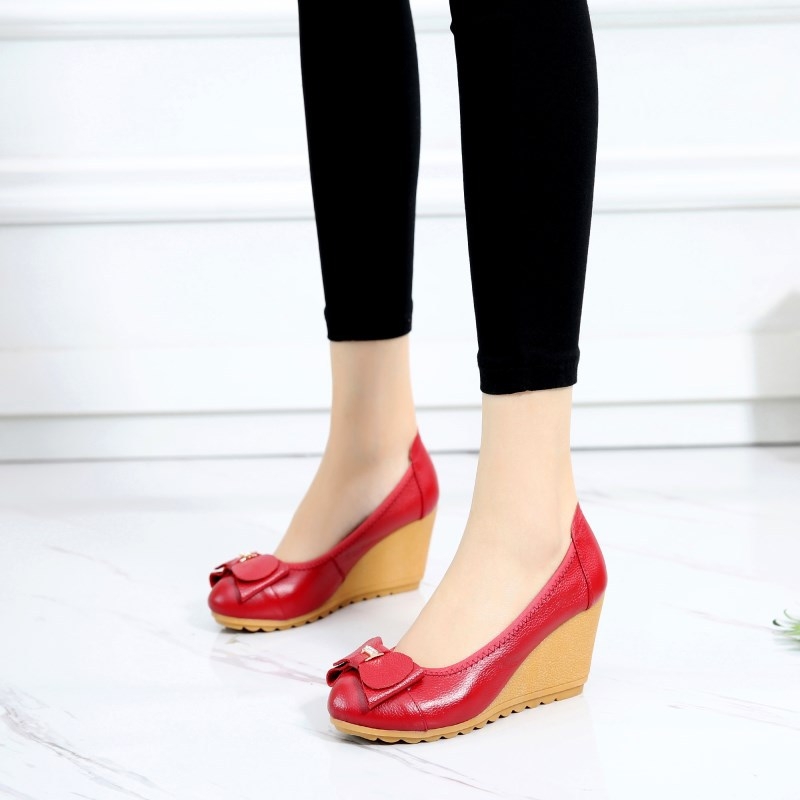 Tim Yimei Γυναικεία Δερμάτινα Slip-On Παπούτσια Με Φιόγκο Από Στρας, Κλινοειδής Φτέρνα 6–8 εκ, Στρογγυλή Μύτη